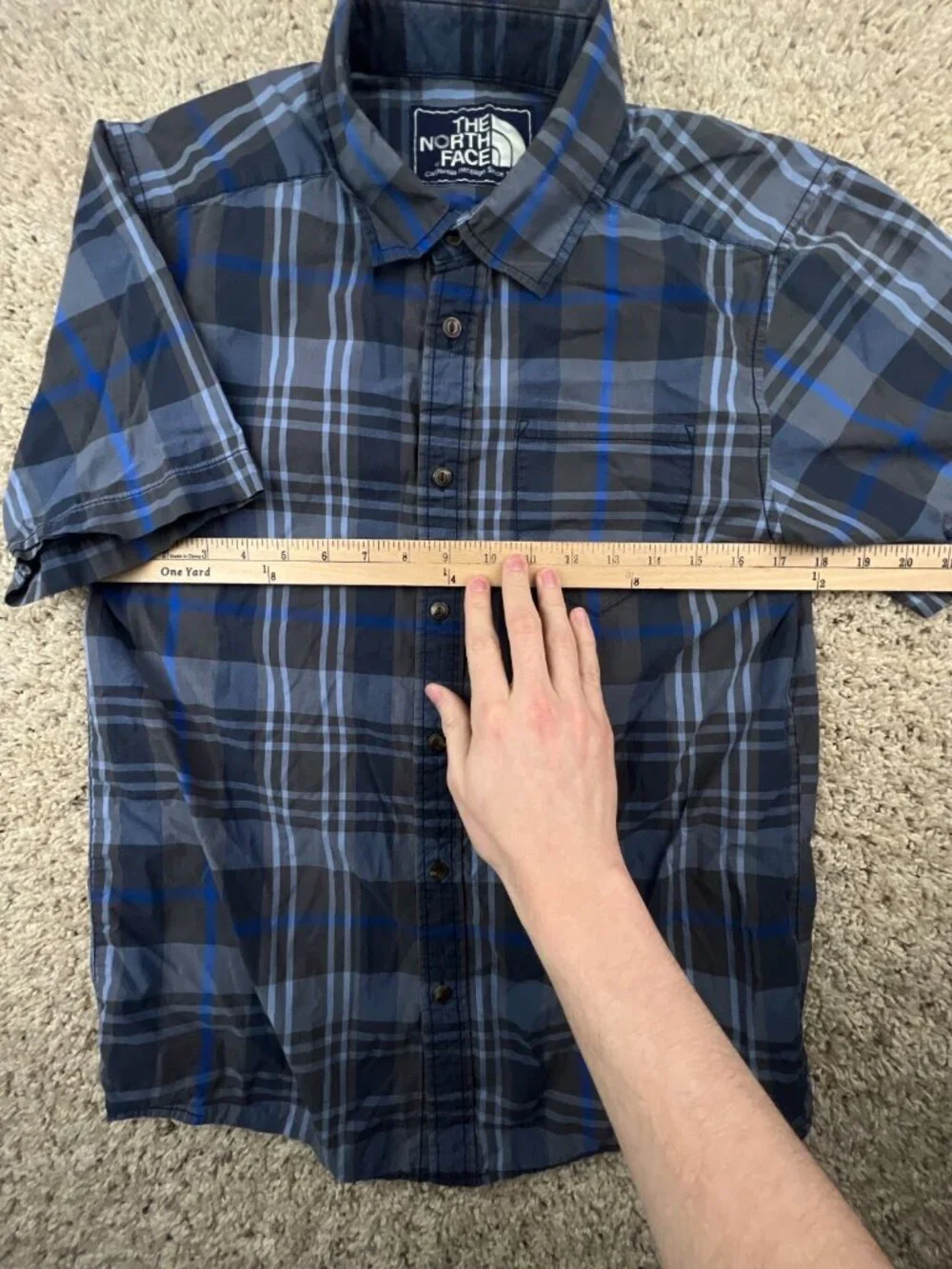 North Face Shirt Mens Short Sleeve Button Up Blue Gray Plaid Size Small Smol